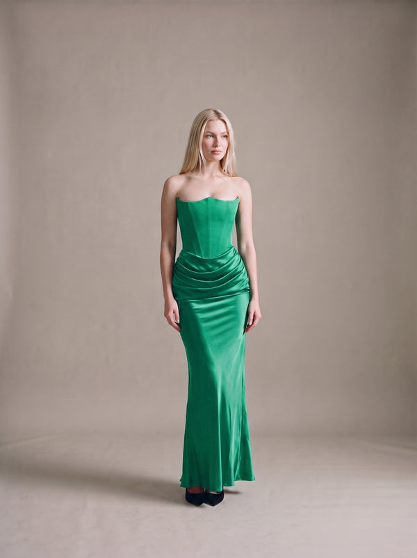 Sofia Bandeau Maxi Dress – Green – Front
