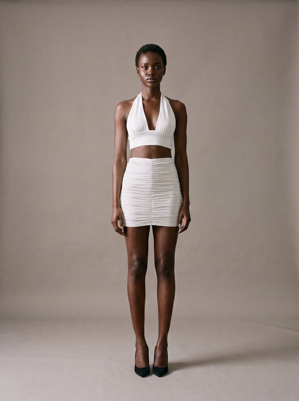 Camille Halter Skirt Set – White – Front