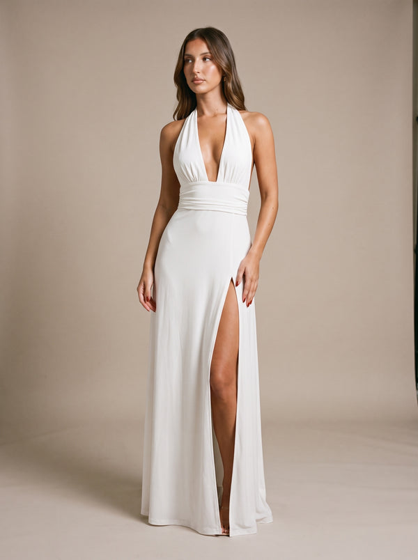 Marisol Halter Maxi Dress – White – Front