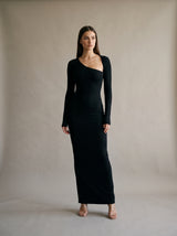 Margaux Asymmetric Maxi Dress – Black – Front