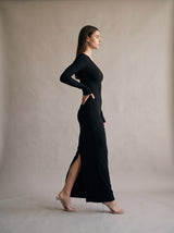 Margaux Asymmetric Maxi Dress – Black – Side