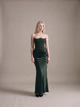 Sofia Bandeau Maxi Dress – Dark Green – Front