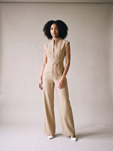 Vivienne Belted Jumpsuit – Khaki – Front