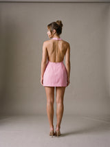 Rosalie Button Mini Dress – Pink – Back