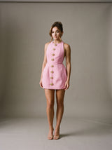 Rosalie Button Mini Dress – Pink – Front