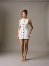 Rosalie Button Mini Dress – White – Front