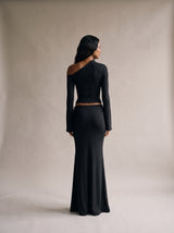 Isla Off-Shoulder Skirt Set – Black – Back