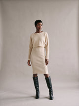 Freya Rib Knit Set – Beige – Front