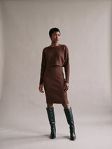 Freya Rib Knit Set – Dark Brown – Front