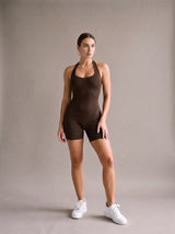 Jade Rib Romper – Brown – Front