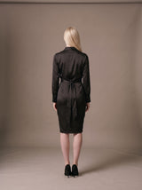 Noor Satin Shirt Dress – Black – Back