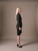 Noor Satin Shirt Dress – Black – Side