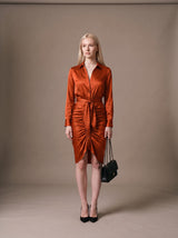 Noor Satin Shirt Dress – Orange – Front