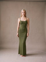 Amara Sculpt Maxi Dress – Green – Front