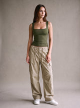 Nina Square-Neck Tank – Army Green – Front