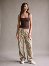 Nina Square-Neck Tank – Brown – Front