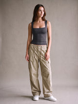Nina Square-Neck Tank – Dark Gray – Front
