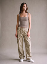 Nina Square-Neck Tank – Taupe – Front