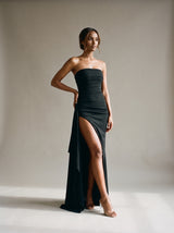 Valentina Slit Maxi Dress – Black – Front
