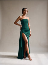 Valentina Slit Maxi Dress – Green – Front