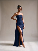 Valentina Slit Maxi Dress – Navy Blue – Front