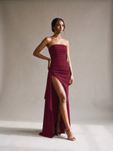 Valentina Slit Maxi Dress – Wine Red – Front