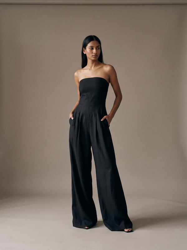 Selene Strapless Jumpsuit – Black – Front