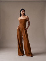 Selene Strapless Jumpsuit – Rust – Front