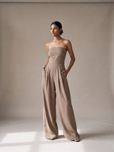 Selene Strapless Jumpsuit – Taupe – Front