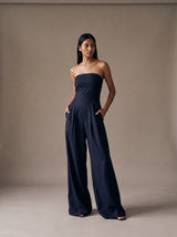 Selene Strapless Jumpsuit – Navy Blue – Front