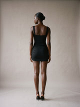 Cleo Ruched Mini Dress – Black – Back