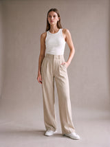 Elise Wide-Leg Trousers – Apricot – Front