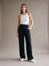 Elise Wide-Leg Trousers – Black – Front