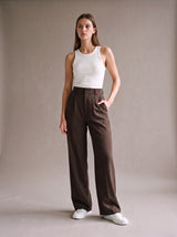 Elise Wide-Leg Trousers – Dark Brown – Front