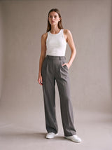 Elise Wide-Leg Trousers – Dark Gray – Front