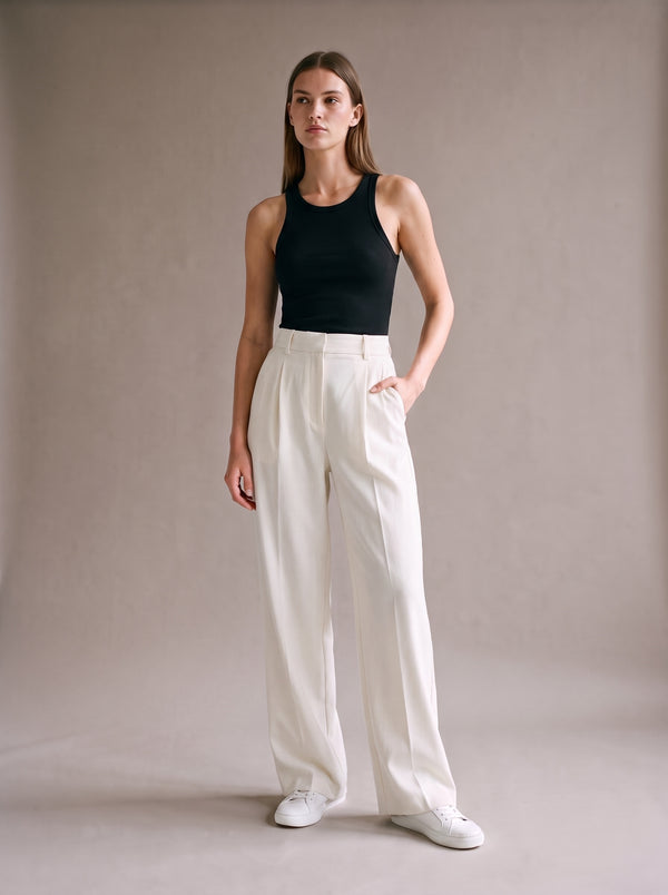 Elise Wide-Leg Trousers – White – Front