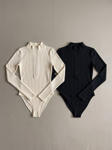 Mila Zip Bodysuit – Beige Black – Front